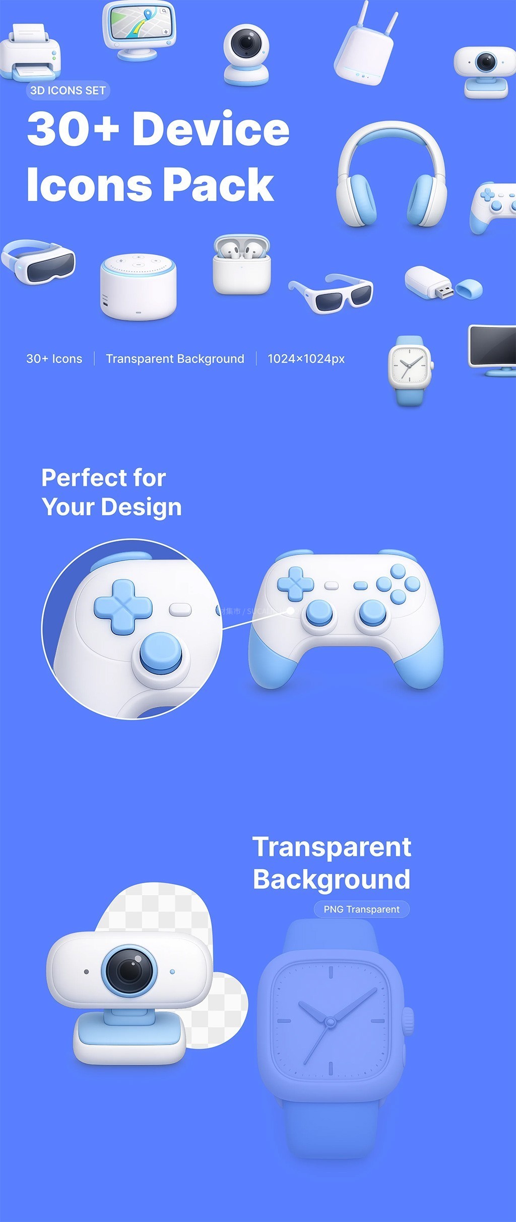 32个圆润的3D设备图标PNG